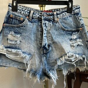 Distressed acid wash short high waist shorts
